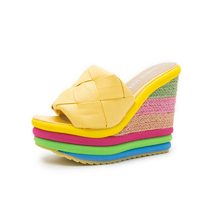 Sandales plates-formes à bout ouvert <span class=keywords><strong>arc</strong></span>-<span class=keywords><strong>en</strong></span>-<span class=keywords><strong>ciel</strong></span> bohèmes décontractées sexy d'été pour femmes, sandales compensées, chaussures à talons hauts, talons femme - Product Image 6