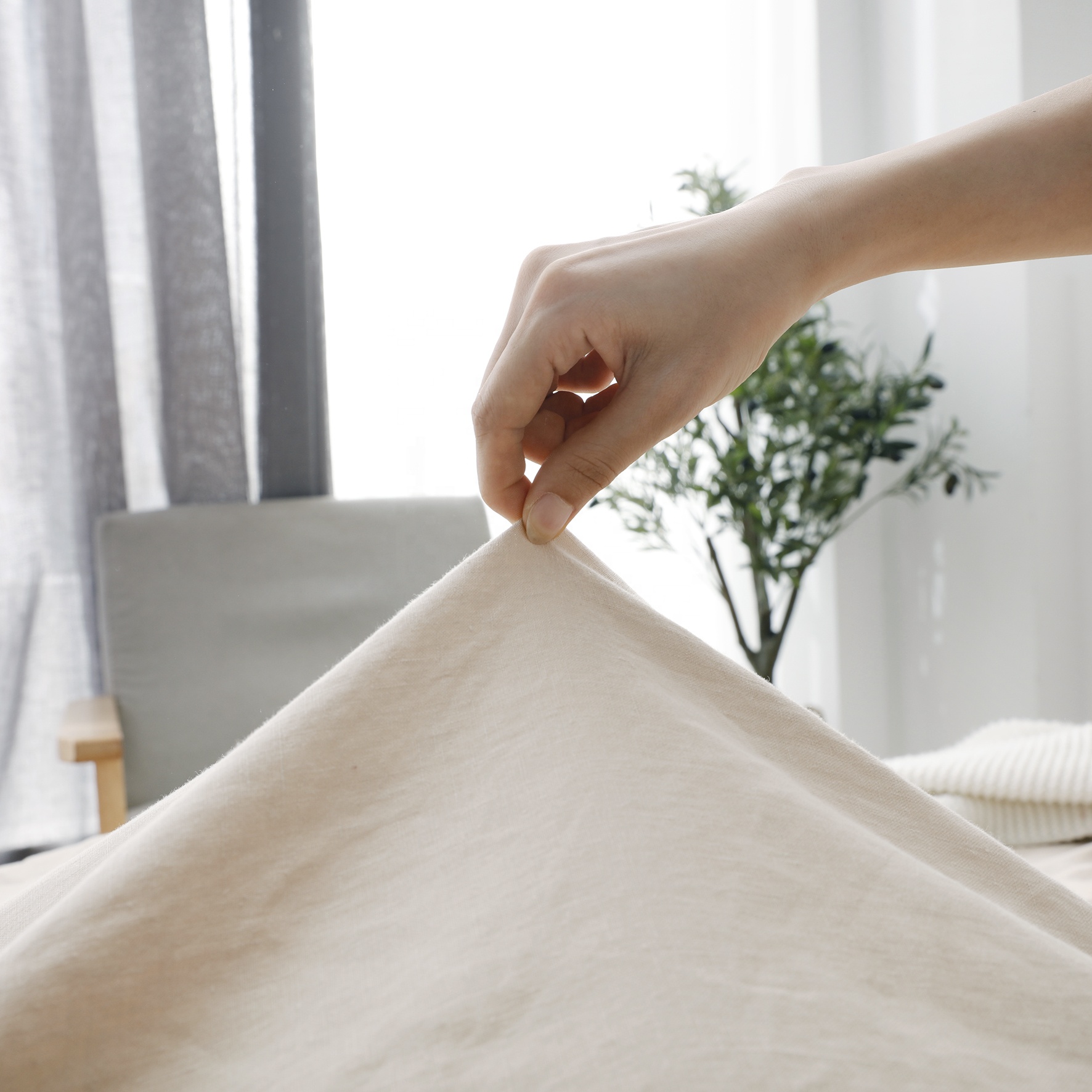 Ферментная мытая французская льняная ткань