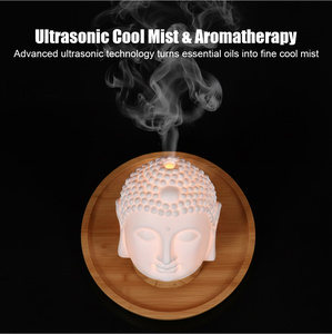 Diffuseur d'huiles essentielles en forme de tête de Bouddha, humidificateur de bureau, diffuseur d'arômes en céramique blanche, générateur de brume, veilleuse à 7 couleurs pour le bureau - Product Image 6