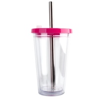 Gobelet en plastique transparent sans BPA personnalisé à double paroi 17oz/500ml tasse à thé au lait Boba réutilisable avec couvercle et paille