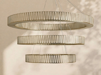 Lustre circulaire en verre à trois niveaux de style américain moderne minimaliste de luxe, grand luminaire suspendu LED pour salon et chambre à coucher