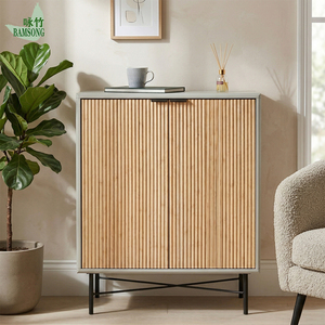 Meuble de rangement moderne pour salon avec portes cannelées en bambou naturel, <span class=keywords><strong>buffet</strong></span> autoportant pour salon, chambre et cuisine - Product Image 4