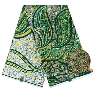Dernier Cri Tissus 100% Coton Imprimés Ankara Grand <span class=keywords><strong>Pagne</strong></span> Africain Doré Scintillant Véritable Wax pour Robe Femme - Product Image 2