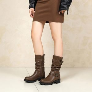 <span class=keywords><strong>Bottes</strong></span> <span class=keywords><strong>mi</strong></span>-<span class=keywords><strong>mollet</strong></span> pour femmes Plate-forme Talon épais Chaussons avec boucles Bout rond Fermeture à glissière latérale Biker <span class=keywords><strong>Bottes</strong></span> en <span class=keywords><strong>cuir</strong></span> de moto - Product Image 6