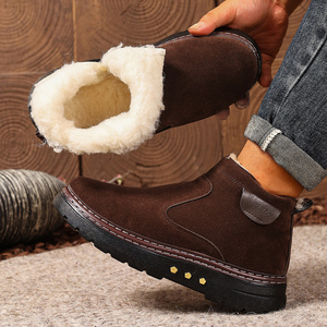 Stivali da neve invernali per uomo, pelle e pelliccia integrati, antiscivolo, caldo, con pile e cotone spesso, scarpe alte in cotone - Product Image 6