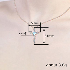 Collar con Colgante Estilo Piedra Lunar con Forma de Corazón y Alas para Mujer, Joyería de Moda para Uso Diario, Regalo - Product Image 4
