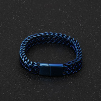 Bracelet pour homme en acier inoxydable gravable, tressé double rangée, avec boucle plate, réglable, bijou tendance pour cadeau