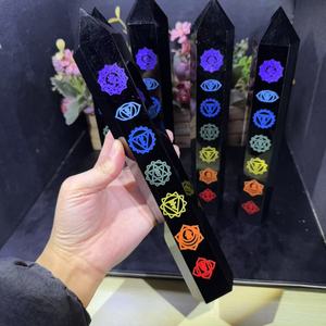 Tour de Cristal de Guérison Spirituelle en <span class=keywords><strong>Obsidienne</strong></span> Noire 7 Chakras, <span class=keywords><strong>Prix</strong></span> de Gros Kindfull, pour Décoration - Product Image 3