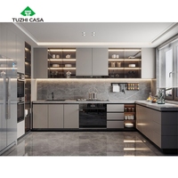 Meuble de cuisine suspendu double face à assembler, design modulaire, plan de travail en marbre artificiel écologique, robinet en résine