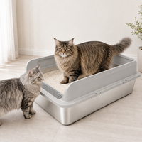 Litière pour chat en acier inoxydable XXL semi-fermée, durable, vente en gros directe d'usine