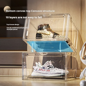 Boîte de présentation de chaussures en <span class=keywords><strong>acrylique</strong></span> transparente avec porte magnétique, empilable, pour le rangement des chaussures - Product Image 3