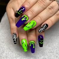 Ongles de doigt 100% ongles en acrylique grossiste fait à la main tête de citrouille fantôme acrylique longs ongles d'hiver usine