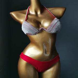 Women's Sexy Bikini <strong>Thongs</strong> 2 Piece Set Backless <strong>Swimming</strong> <strong>Costume</strong> Diamond Tassel Breathable Eco-Friendly Front Logo Nightclubwear - Product Image 2