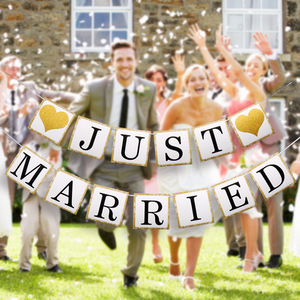 Appena Sposato Scintillio Di Carta Appeso Bandiere Bandiera Ghirlande Decorazione - Product Image 5