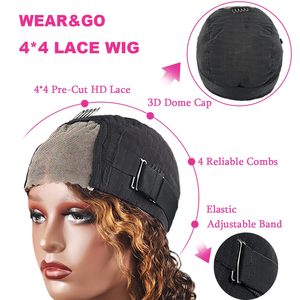 Perruque Bob Fronbanis avec frange, mèches 4/27, sans colle, <span class=keywords><strong>Lace</strong></span> Front, Deep Wave, bouclée, blond miel, densité 180, 16 pouces - Product Image 5