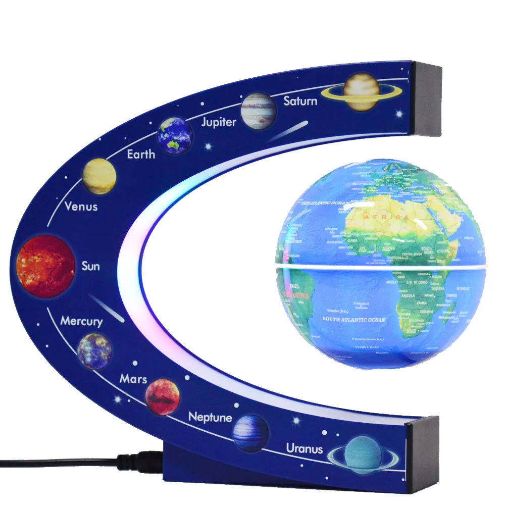 Luminária iluminada em forma de c, luzes flutuantes, globo mundial, levitação magnética, com mapa da terra, novo, 2023