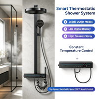 Ensemble de douche thermostatique encastré en laiton personnalisé OEM avec affichage numérique, mitigeur mural et accessoires de salle de bain – Vente en gros