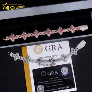 Bracciale a Catena Cubana con Quadrifoglio in <span class=keywords><strong>Diamanti</strong></span> Moissanite VVS1 Hip Hop da <span class=keywords><strong>Uomo</strong></span> per Rapper, Gioiello di Lusso Ghiacciato Personalizzato al Miglior Prezzo - Product Image 3