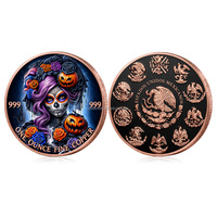 Pièce de monnaie commémorative personnalisée moderne en cuivre, motif Sorcière squelette en sucre, 1 oz, Souvenir de la Journée des Morts et d'Halloween, Pièce de défi, Citrouille Rose