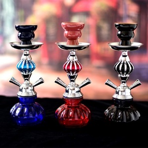 Cachimba de Vidrio Azul con Doble Manguera, Set de Shisha con Base Metálica, Estilo Árabe, para Bar, Fiesta, Viajes - Product Image 2