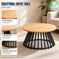 Table basse ronde moderne en MDF de style nordique avec base en métal noir rayonnant, pour salon et maison