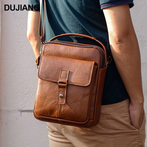 Bolso Cruzado para Hombre Dujiang, Cuero Genuino Marrón, Estilo Casual Retro, Gran Capacidad, Resistente, Primavera 2024 - Product Image 1