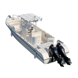 China Factory 8.50m CE Certification Fiberglass Center Console T-Top Fishing Boat With Diving Platform