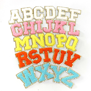 2.16 pouces A-Z patchwork de lettres Chenille fer sur 10 couleurs paillettes Chenille lettre Patch Alphabet pour vêtements enfants sac