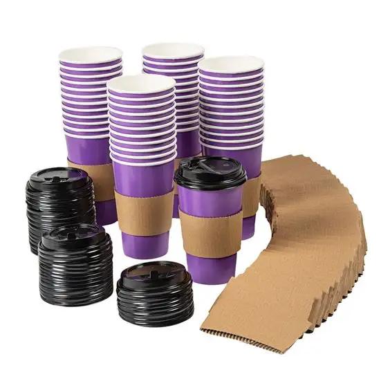 100% Biodegradable Disposable Custom Printed 3oz 4oz 5oz 7oz Hot Chocolate and Cold Drinks Coffee Paper Cups with Sleeve