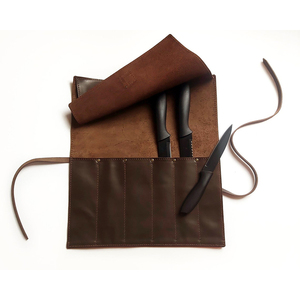 Outdoor Brown Pu Leather Knife <strong>Tool</strong> <strong>Roll</strong> up Bag Tableware Knife Organizer - Product Image 4