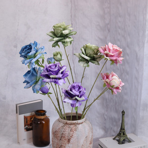 Nueva Decoración Floral Artificial de Seda Exquisita para Salón de Bodas, Rosa de Té Artificial de Tallo Único con Acabado de Pintura al Óleo, Ideal para el Hogar - Product Image 1