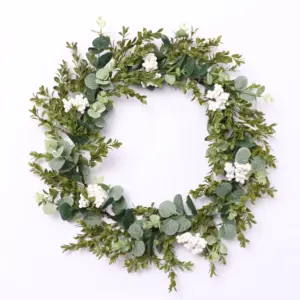Spring Artificial Green Leaves With Flower Wreath For Front Door Window Wall Party/ Wedding Decoration Christmas Garland
