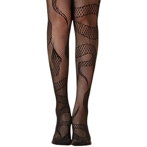 Women's Black Sheer Jacquard Mesh <b>Tights</b> With Retro Pattern Ultra <b>Thin</b> 0D Polyester Fiber Pantyhose - Product Image 4