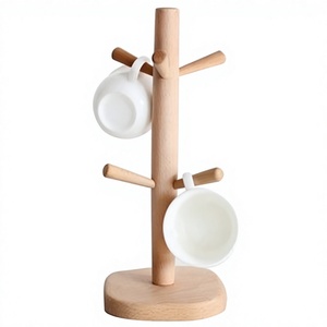 Wooden Mug Holder Stand Double Tier Cup <b>Rack</b> Minimalist <b>Kitchen</b> Tableware <b>Storage</b> Organizer Standing Type - Product Image 1