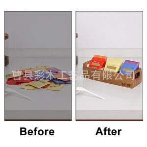 Wooden <b>Tea</b> Bag Storage <b>Box</b> Rectangle Three Compartment Organizer For Office Desk Use - Product Image 4