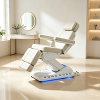 Fauteuil Cosmétique Électrique 4 Moteurs, Lit de Beauté Facial, Fauteuil Podologique, Chaise de Tatouage Inclinable Réglable avec Lumière LED