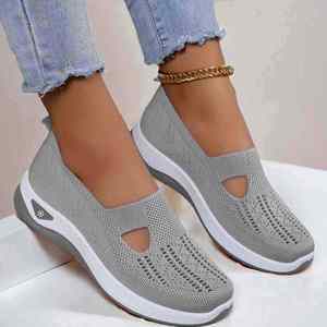 Soft Sole Knitted Slip-On Sneakers Women Breathable Comfort Casual Sports Lightweight Hollow Mesh <b>Flats</b> Summer Anti-Slippery - Product Image 1