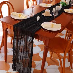 Custom Event Long Cheese Cloth Boho Gauze Table Runner Black <strong>Cheesecloth</strong> Table Runner - Product Image 6
