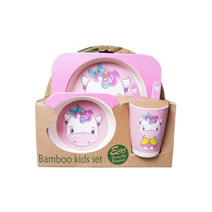 Juego de cena de plato de melamina de fibra de bambú libre de BPA al por mayor 5 piezas para niños vajilla de fibra de bambú bebé 5 piezas Juego de cena de alimentación - Product Image 5