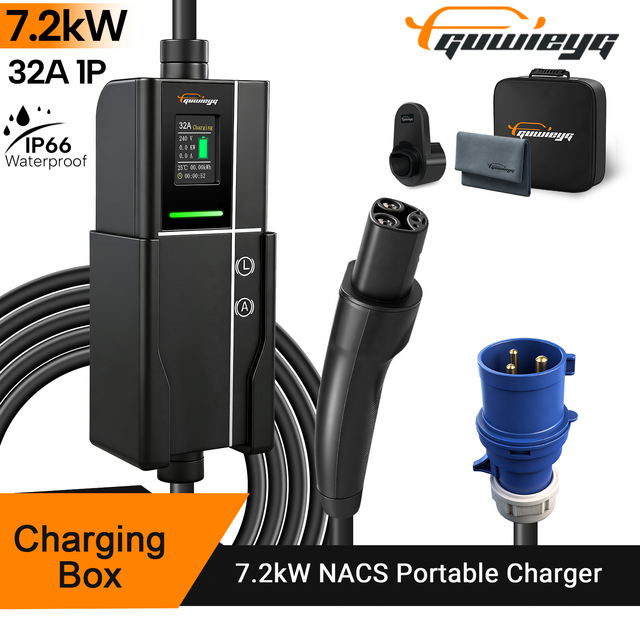 GUWIEYG 7.2kW for Portable EV Charger for 32A 1Phase Level 2 5m AC Cable Adjustable for Models 3/Y/S/X