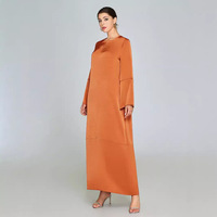 Robe abaya maxi élégante à manches longues en orange brûlé pour femme Tenue de soirée décontractée
