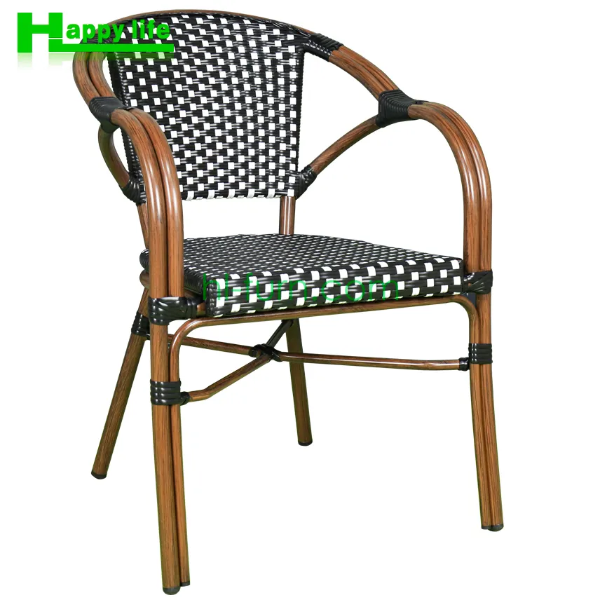 New design vintage french bistro garden restaurant chairs patio outdoor dining chairs with aluminum wicker rattan