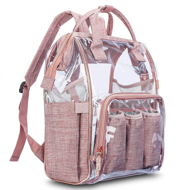 Custom Waterproof Lightweight Baby Diaper PVC Backpack Clear Mummy Bag