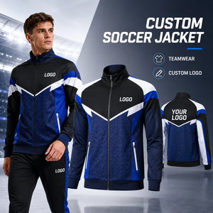 Veste de football personnalisée pour homme, entièrement zippée, col montant, empiècements chevron, haut d'entraînement pour équipe avec poches zippées, vêtements de sport pour club - Product Image 1