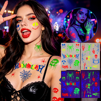 Tatouage temporaire néon lumineux, motif cœur gothique flamboyant à épines, tatouage étanche qui brille dans le noir pour les soirées rave et les fêtes nocturnes