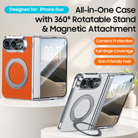 Casing Ponsel Kulit Berlapis Elektroplating Untuk Apple iPhone Duo untuk iPhone Fold 5G Dudukan Putar 360 Derajat Pelindung Hard Cover