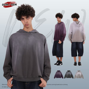 Sweat à capuche vintage streetwear 370GSM 100% coton, coupe ample sans cordon, manches tombantes, patchwork, effet délavé, pour homme - Product Image 1