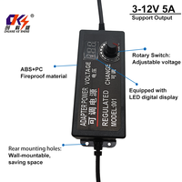 Vente directe d'usine, adaptateur d'alimentation à tension réglable 3-12V 5A DC avec affichage numérique LED pour CCTV, bande lumineuse LED, moteur