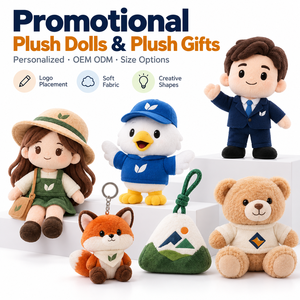 Bambola di peluche personalizzata a forma di personaggio umano, 30 cm, donna imprenditrice con cappello, giocattolo imbottito con logo ricamato per regalo aziendale, bambole di peluche. - Product Image 1