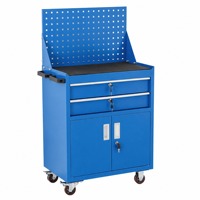 Armoire à outils en acier robuste gris et blanc, double porte, verrouillable, chariot de rangement à roulettes pour garage et atelier